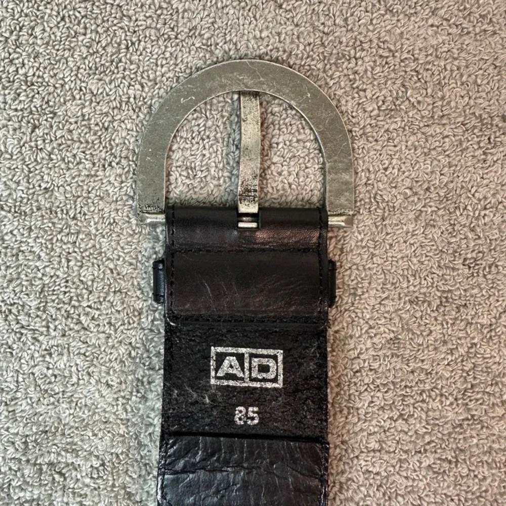 AD Black Braided Leather Belt Size 85 Wide Silver Horseshoe Buckle Boho